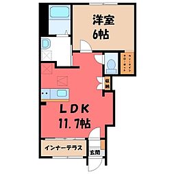 宇都宮市末広2丁目アパート 1LDKの間取図画像