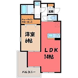 宇都宮市中久保1丁目マンション 1LDKの間取図画像