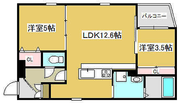 コティ姫路 203｜兵庫県姫路市東延末2丁目(賃貸アパート2LDK・2階・40.29㎡)の写真 その2