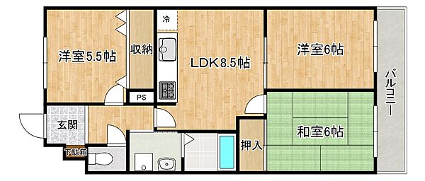 エレガント北町 102｜兵庫県神戸市東灘区深江北町2丁目(賃貸マンション3LDK・1階・61.60㎡)の写真 その2