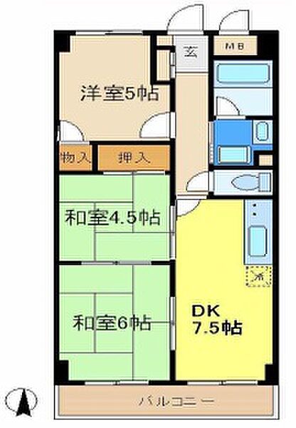 ベルトピア西明石7 504｜兵庫県明石市魚住町西岡(賃貸マンション3DK・5階・56.40㎡)の写真 その2