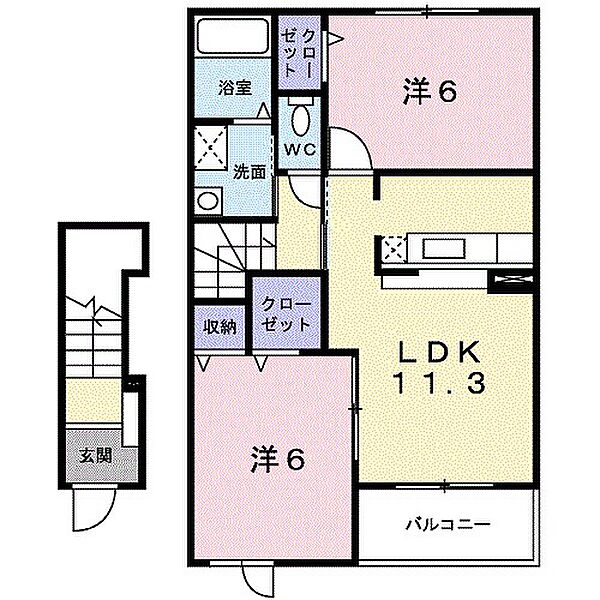 スマイルタウンＣ 204｜兵庫県姫路市西今宿8丁目(賃貸アパート2LDK・2階・56.26㎡)の写真 その2