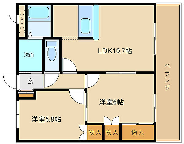 パンプルムース 101｜兵庫県姫路市飾磨区蓼野町(賃貸アパート2LDK・1階・51.84㎡)の写真 その2