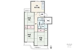 茨木上穂積団地1棟 3DKの間取図画像