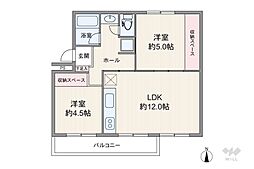 平田住宅17号棟 2LDKの間取図画像