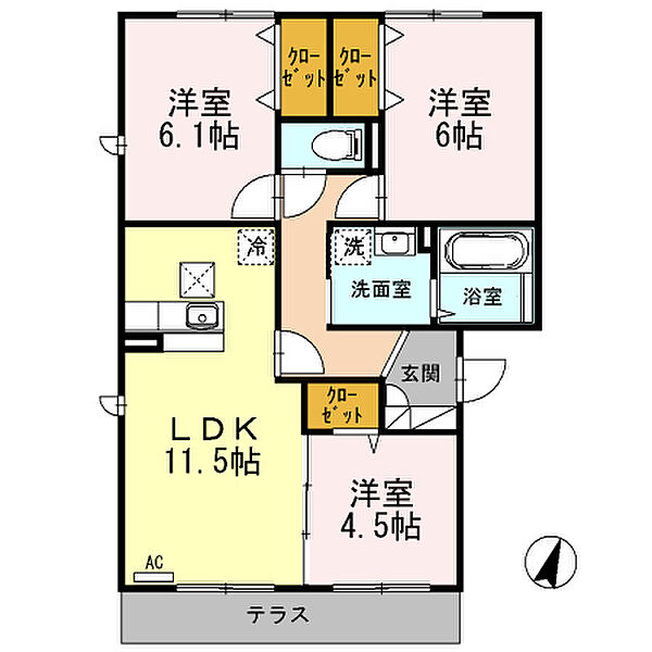 神奈川県海老名市柏ケ谷(賃貸アパート3LDK・2階・67.49㎡)の写真 その2