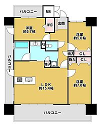 エイルマンション別府石垣 3LDKの間取り