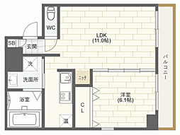 エルミタージュ難波南1 1LDKの間取図画像