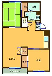 クイーンズヒル常盤平I 3階2LDKの間取り