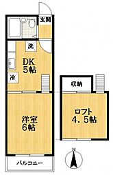 グロリーハイツ 1階1DKの間取り