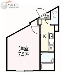 プランドール 1階1Kの間取り