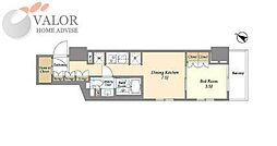 ドゥーエ横濱鶴見 7階1DKの間取り