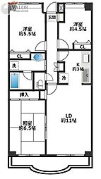 オリオンプラザ相模大野 203 2階3LDKの間取り