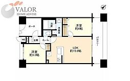 パークフラッツ横濱公園 9階2LDKの間取り
