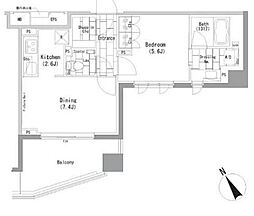 ザ・パークハビオヨコハマヤマテ 1DKの間取図画像