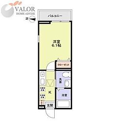 ルミエール大口 1Kの間取図画像