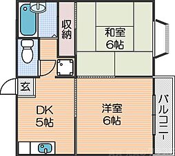 アルシュ住之江 2階2DKの間取り