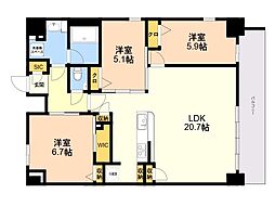 S-RESIDENCE大濠公園achieve 3LDKの間取図画像