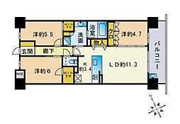 ジェイグラン六本松 3LDKの間取図画像
