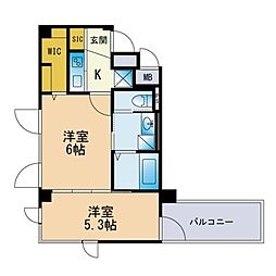 ヴァンドメール唐人 2Kの間取図画像