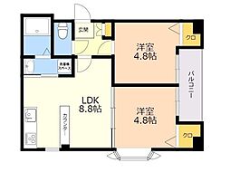 ツインリッチ鳥飼 2LDKの間取図画像
