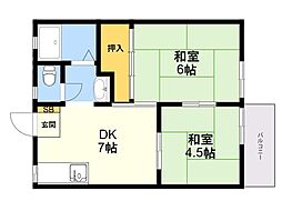 エリーナ鳥飼 2DKの間取図画像