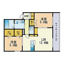 Villaggioalto西公園 2LDKの間取図画像