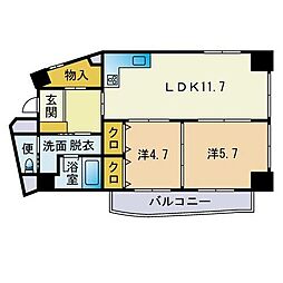 セレソン大濠 2LDKの間取図画像
