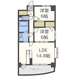 シューベルブ六本松 2LDKの間取図画像