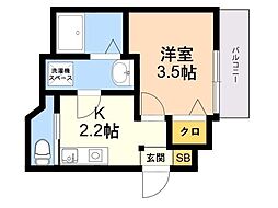 福岡市中央区六本松3丁目アパート 1Kの間取図画像