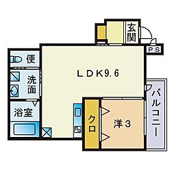 アクラスWestPark今川 1LDKの間取図画像
