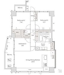 デュオフラッツ大濠西 3LDKの間取図画像