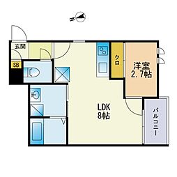 R-smartグランツェーレ唐人町 1LDKの間取図画像