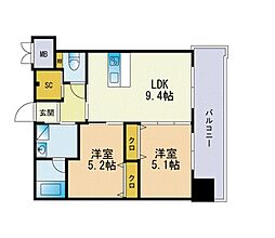 ラファセグランビア博多 2LDKの間取図画像