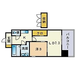 デルソーレ天神 2Kの間取図画像