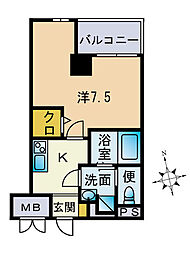 はれわたる大手門 1Kの間取図画像
