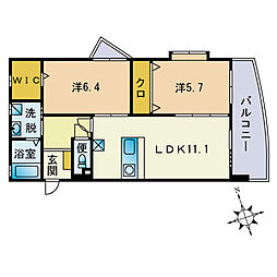 ニューリバー大名 2LDKの間取図画像