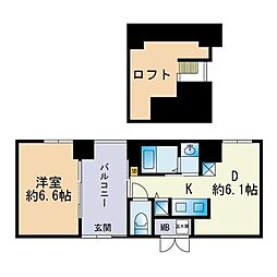 ネクストオーク大名 1DKの間取図画像