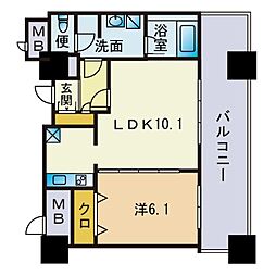 KDXレジデンス大濠ハーバービュータワー 1LDKの間取図画像