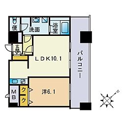 KDXレジデンス大濠ハーバービュータワー 1LDKの間取図画像