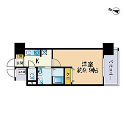 ネクストオーク大名 1Kの間取図画像