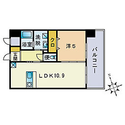 ニューリバー大名 1LDKの間取図画像