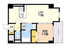 フルール天神 1LDKの間取図画像
