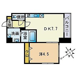 アーバンフラッツ天神東1 1DKの間取図画像