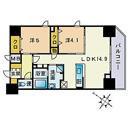 インシグニア渡辺通 2LDKの間取図画像