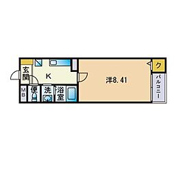 レジデンシャス平尾 1Kの間取図画像