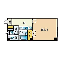アンプルール・フェール福岡 1Kの間取図画像