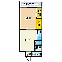 第2アベニュー 1DKの間取図画像