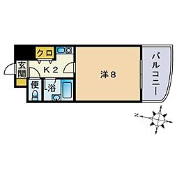 ソレアード赤坂 1Kの間取図画像