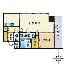 リフェスタ渡辺通 1LDKの間取図画像
